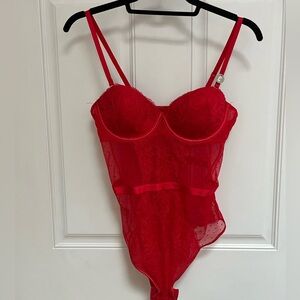 Secret Possessions NWT red lace lingerie bodysuit size 34C